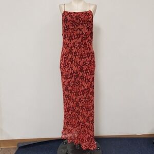 Ice Womens 90s Silk Romantic Maxi Dress Size 12 Red Floral Asymmetric Fairy